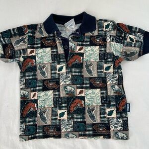 Vintage 3T boys Oshkosh B’gosh polo t shirt outdoors hiking print